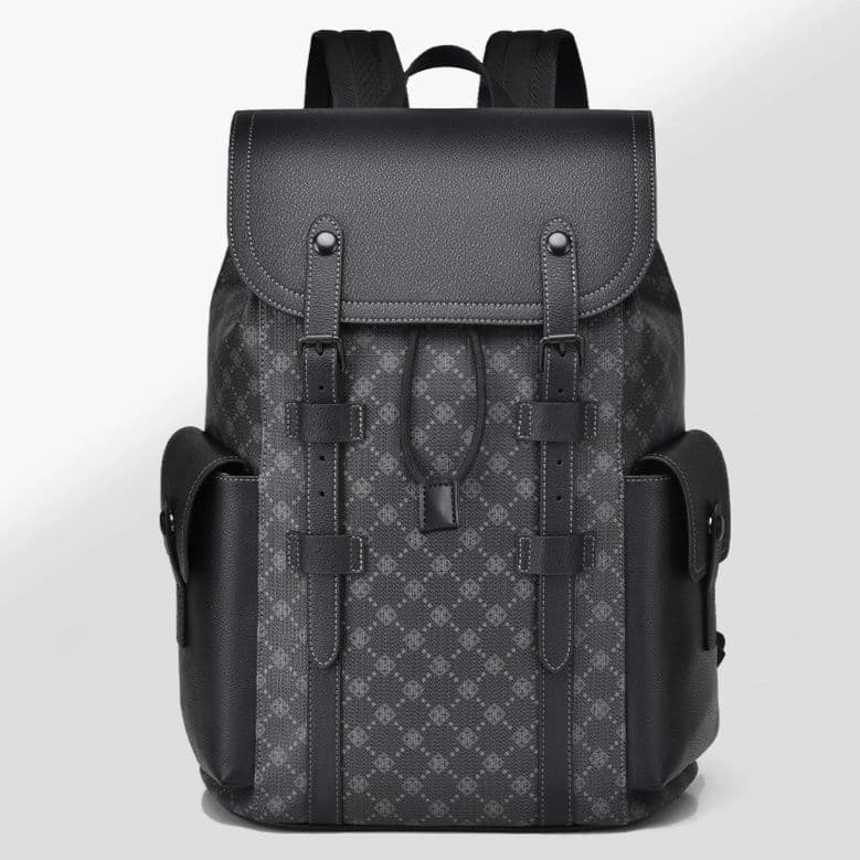 リュックサック 格子柄型押しレザー多機能リュックサック